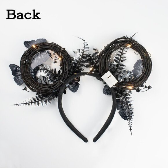 LED Flashing Black Mouse Ear Headband with Butterflies Light Up Woodland Elf main image 4